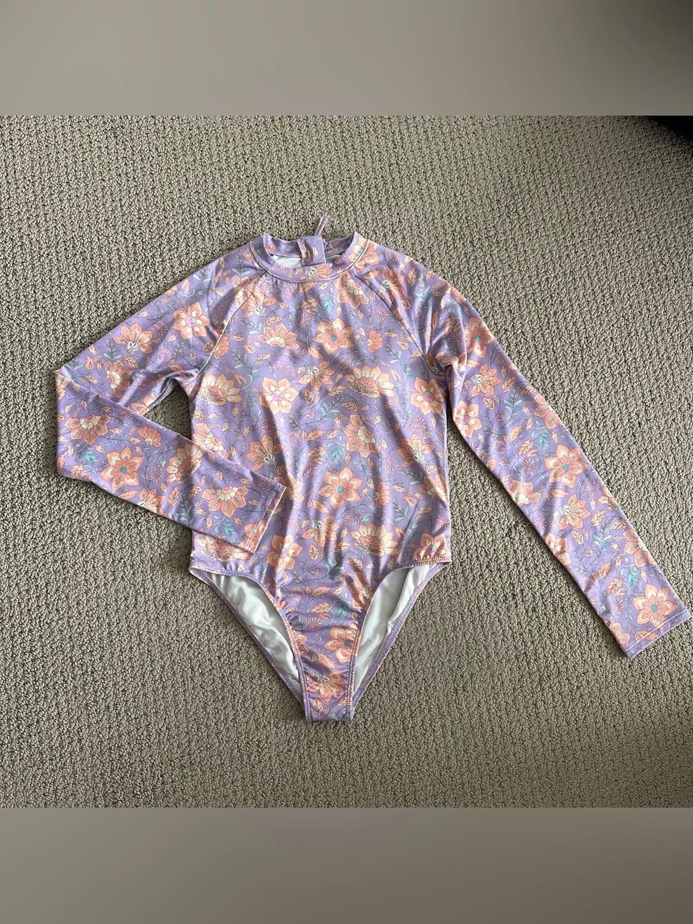 Billabong Floral Purple 2 pieceLong-Sleeve Rash Guard Swimsuit Set -kids size L